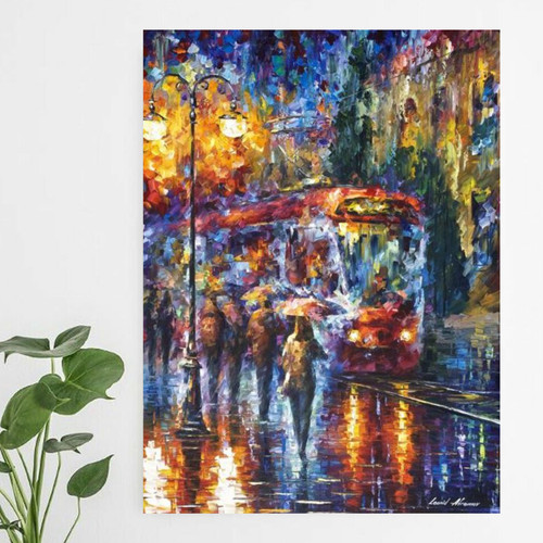 Leonid afremov rainy trolley - leonid,